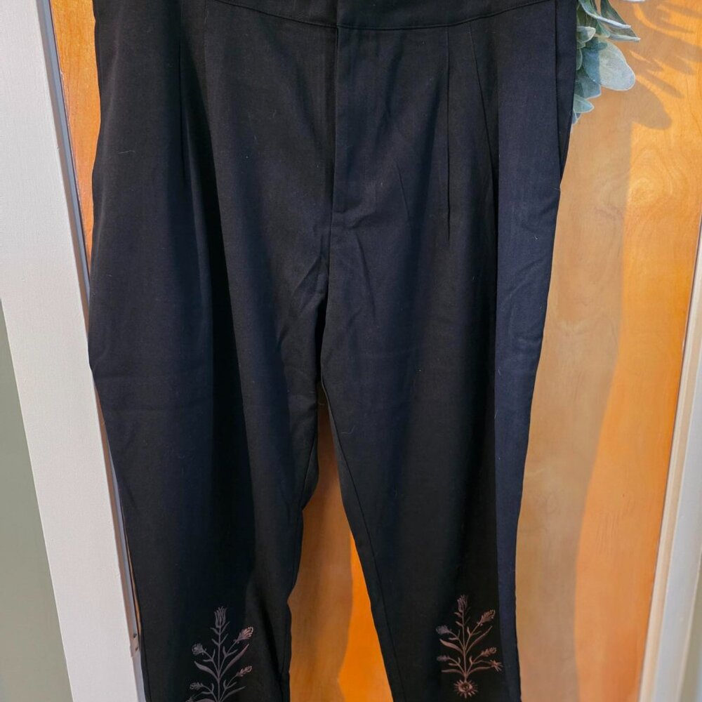 Disturbia Black Trousers with Embroidered Floral Detail - Picture 2 of 7